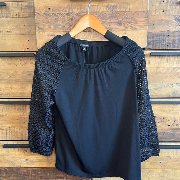 Talbots Tops - Talbots- Navy Top with Embroidered Sleeves- MEDIUM NWT